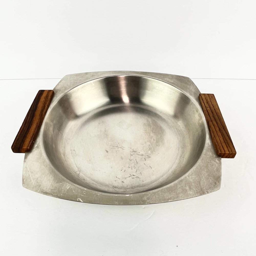INTERPUR Japan 18-8 Stainless Steel Serving Dish Teak Handles Mid Century